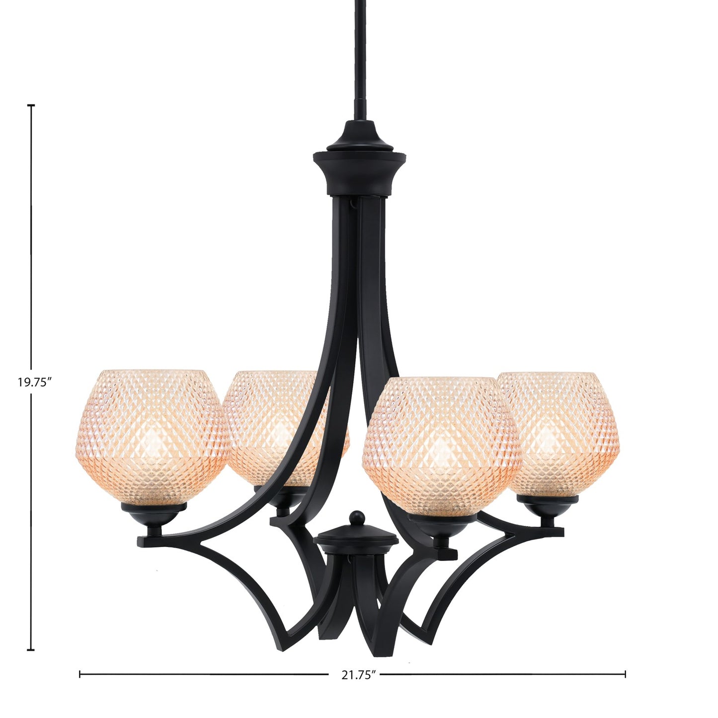 Toltec Zilo 21.75in 4-Light Uplight Chandelier | Dark Granite Steel and Amber Textured Glass | Dining Room & Living Room | 21.75 x 21.75 x 19.75 in | Model 564-MB-4623
