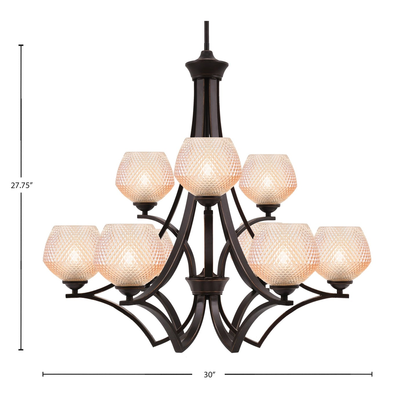 Toltec Zilo 30in 9-Light Chandelier | Dark Granite Steel and Amber Textured Glass | Dining Room & Foyer | 30 x 30 x 27.75 in | Model 569-DG-4623