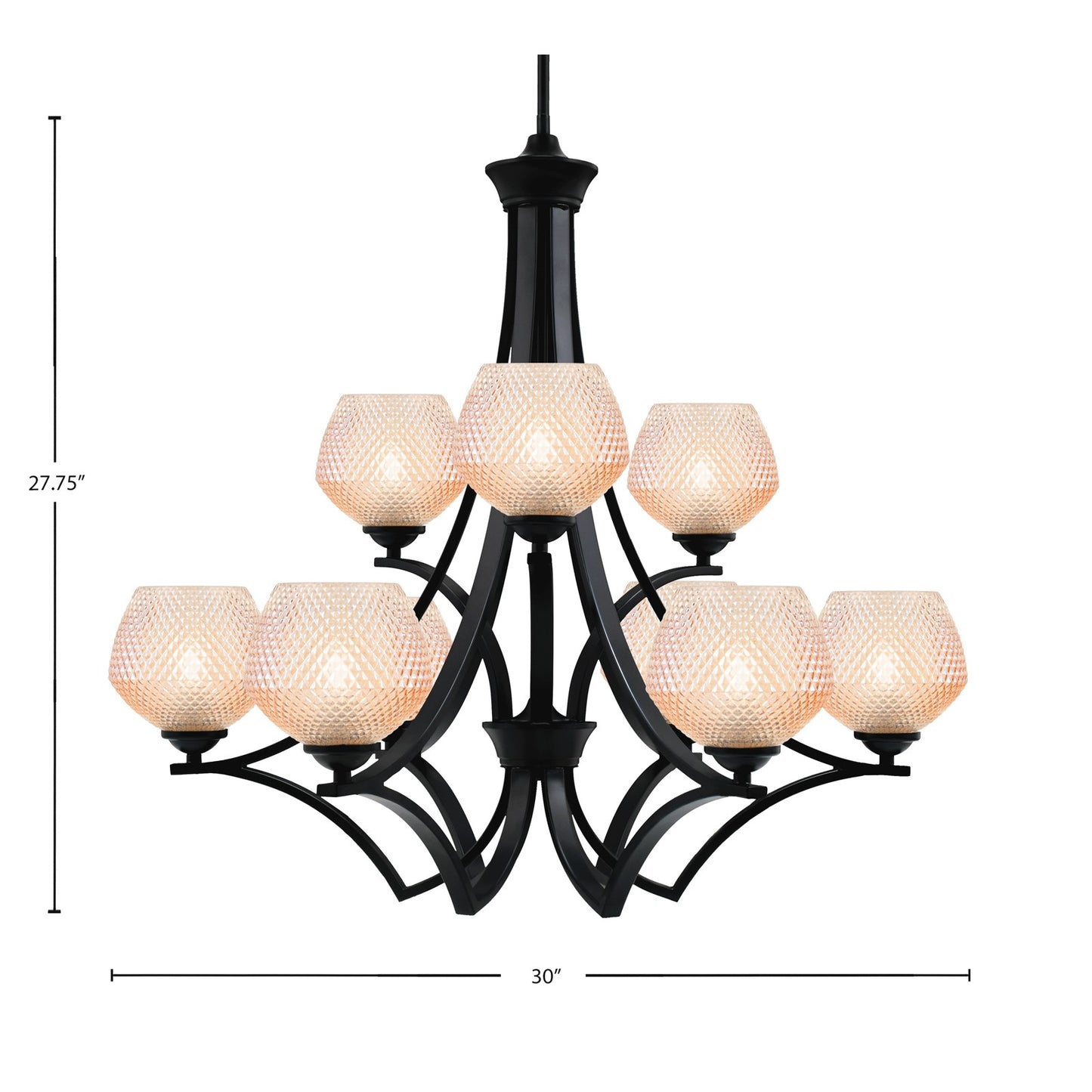 Toltec Zilo 30in 9-Light Chandelier | Matte Black Steel and Amber Textured Glass | Dining Room & Foyer | 30 x 30 x 27.75 in | Model 569-MB-4623