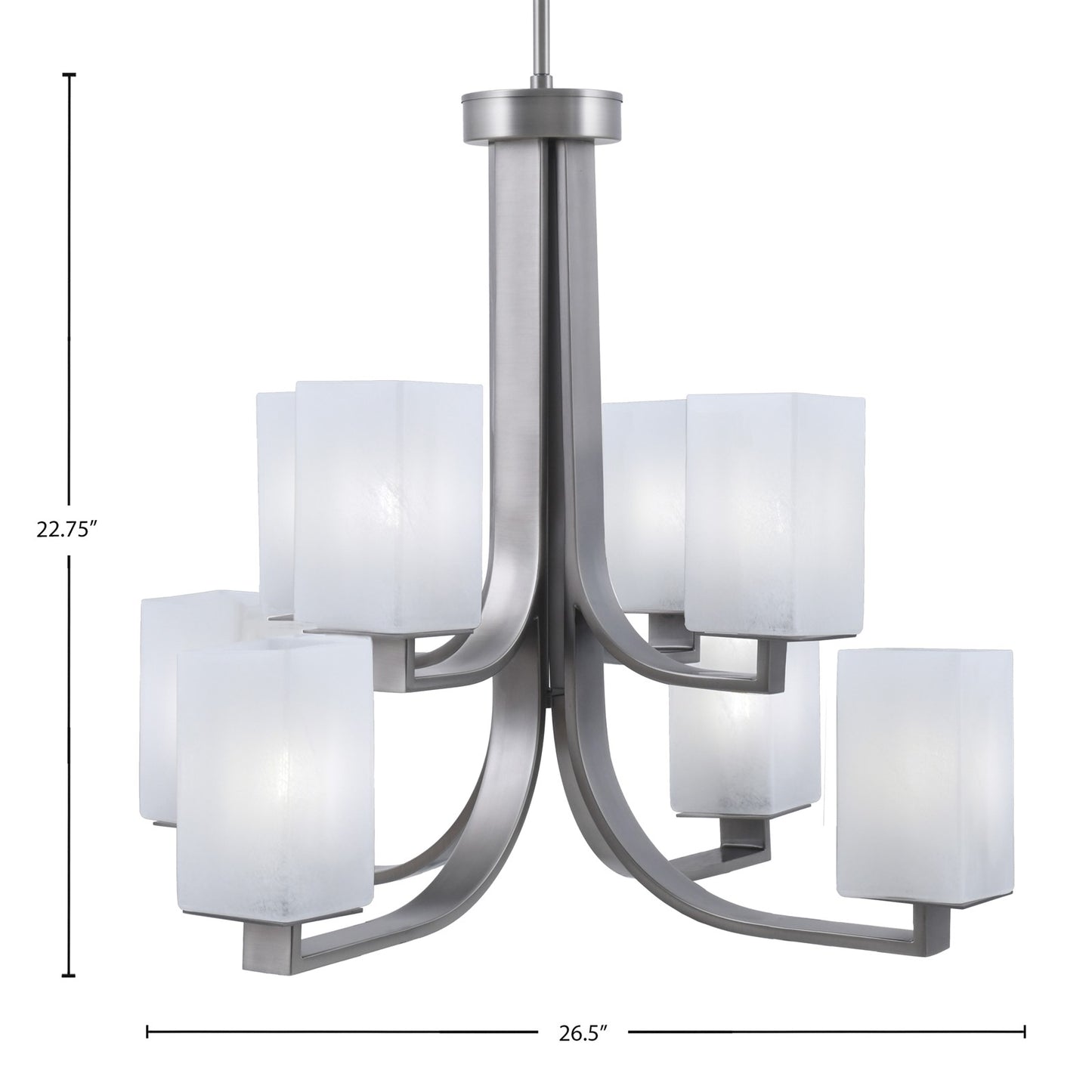 Toltec Apollo 26.5in 8-Light Chandelier | Graphite Steel and White Marble Glass | Dining Room & Living Room | 26.5 x 26.5 x 22.75 in | Model 578-GP-541