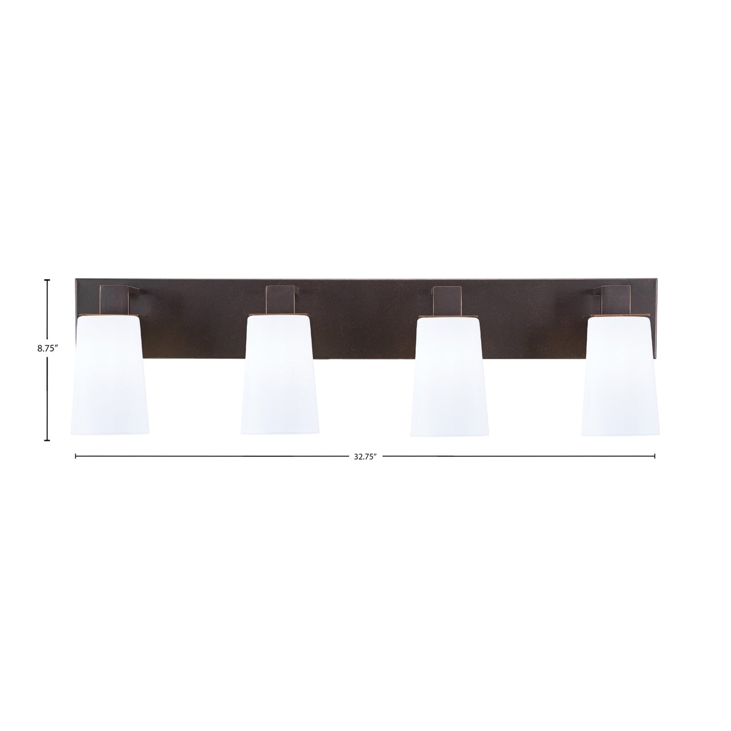 Toltec Apollo 4-Light Bath Bar | Modern Dark Granite Steel and White Opal Glass | Bathroom Vanity Light | 8.75in H, 32.75in W | Model 584-DG-261