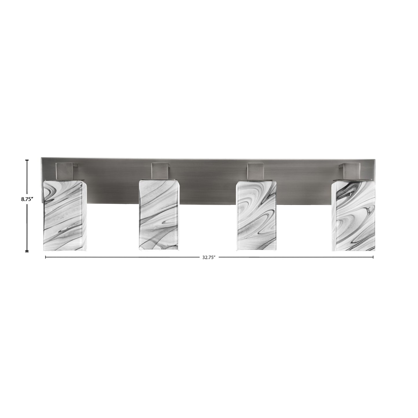 Toltec Apollo 32.75in 4-Light Bath Bar | Modern Graphite Steel and Onyx Swirl Glass | Bathroom Vanity & Powder Room | 8.75 x 5.75 in | Model 584-GP-549