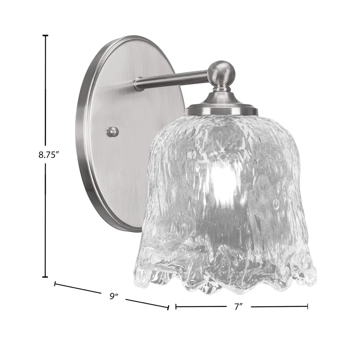 Toltec Capri 1-Light Wall Sconce | Brushed Nickel and Clear Lava Glass | Bathroom & Hallway | 7 x 9 x 8.75 in | Model 5911-BN-4230