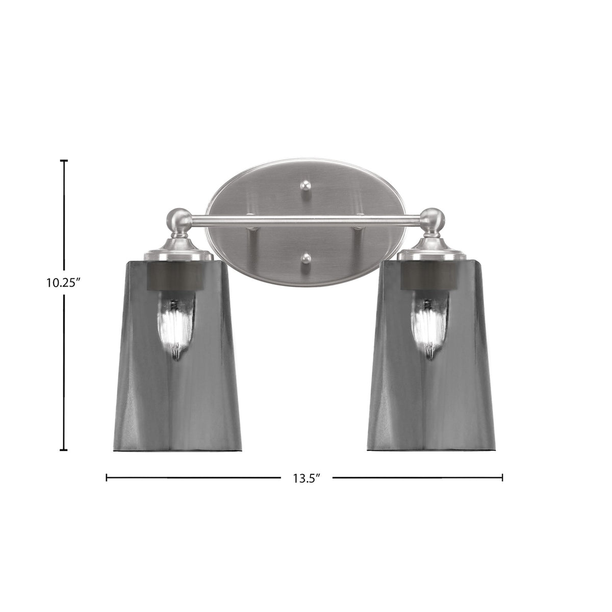 Toltec Capri 2-Light Bath Bar | Brushed Nickel and Smoke Bubble Glass | Bathroom & Powder Room Vanity Light | 7.5 x 10.25 in | Model 5912-BN-262