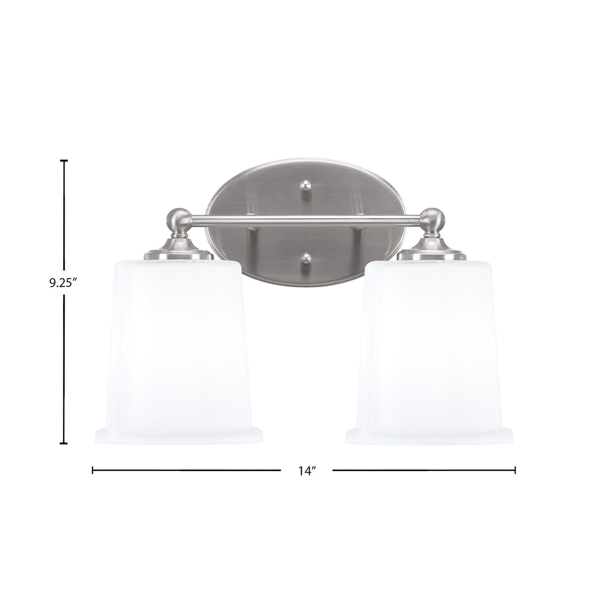 Toltec Capri 2-Light Bath Bar | Brushed Nickel and White Opal Glass | Bathroom Vanity & Powder Room | 8.25 x 9.25 in | Model 5912-BN-5031