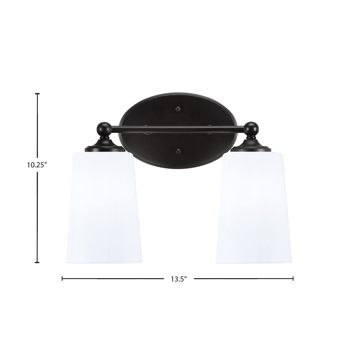 Toltec Capri 2-Light Bath Bar | Matte Black and White Opal Glass | Bathroom Vanity & Powder Room | 7.5 x 10.25 in | Model 5912-MB-261