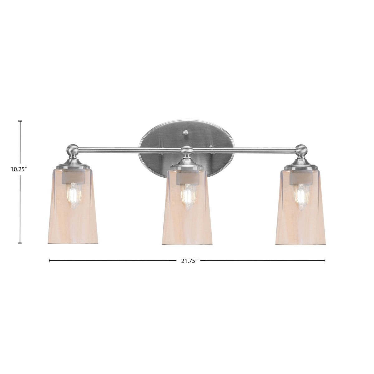 Toltec Capri 3-Light Bath Bar | Modern Brushed Nickel and Amber Gradient Glass | Bathroom Vanity & Powder Room | 7.5 x 10.25 in | Model 5913-BN-263