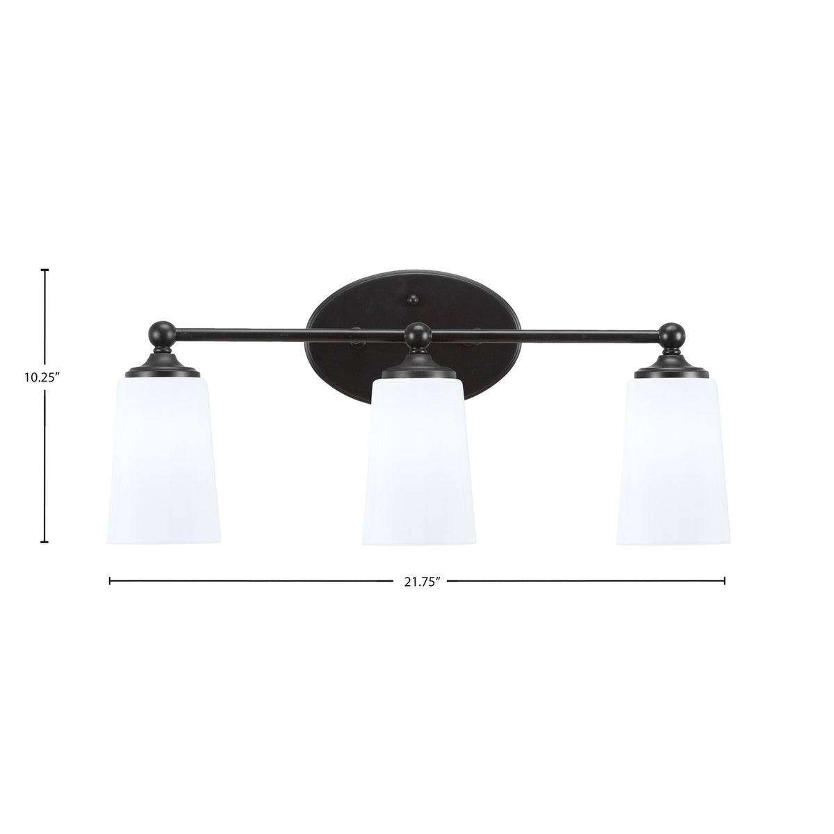 Toltec Capri 3-Light Bath Bar | Modern Matte Black and White Opal Glass | Bathroom Vanity & Powder Room | 7.5 x 10.25 in | Model 5913-MB-261