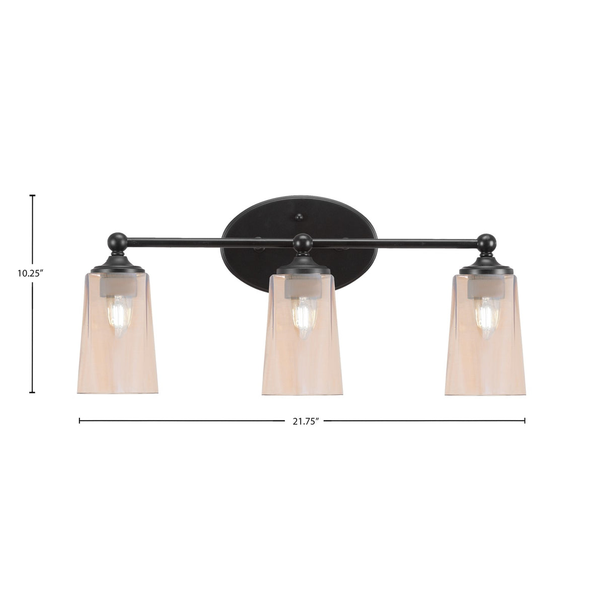Toltec Capri 3-Light Bath Bar | Modern Matte Black Steel and Amber Gradient Glass | Bathroom Vanity & Powder Room | 7.5 x 10.25 in | Model 5913-MB-263