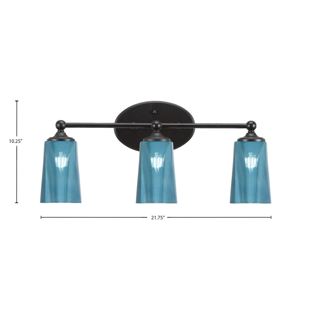 Toltec Capri 3-Light Bath Bar | Modern Matte Black Steel and Blue Gradient Glass | Bathroom Vanity & Powder Room | 7.5 x 10.25 in | Model 5913-MB-265