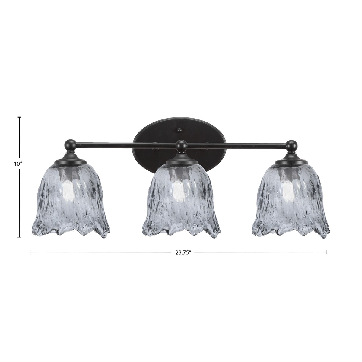 Toltec Capri 3-Light Bath Bar | Modern Matte Black Steel and Smoke Lava Glass | Bathroom Vanity Light | 8.75 x 10 in | Model 5913-MB-4232