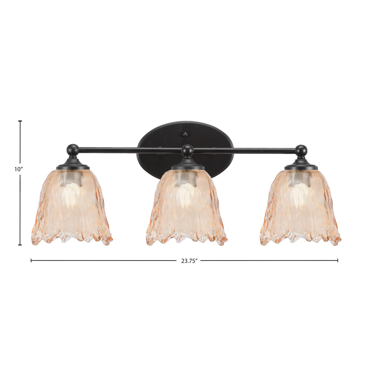 Toltec Capri 3-Light Bath Bar | Modern Matte Black Steel and Amber Lava Glass | Bathroom Vanity Light | 8.75 x 10 in | Model 5913-MB-4233
