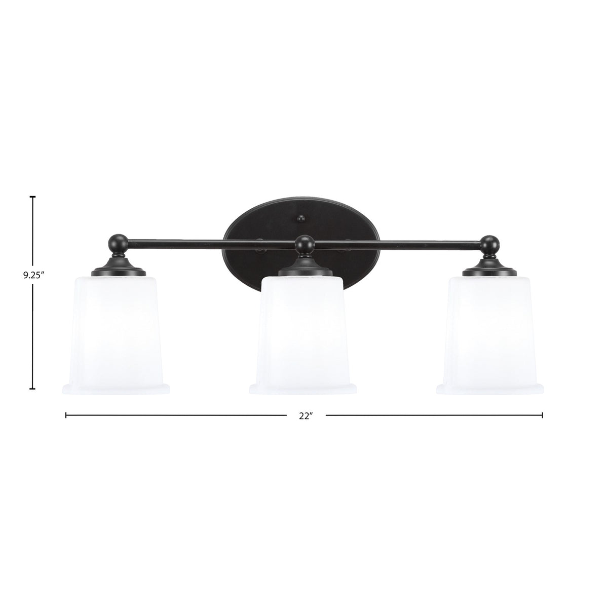Toltec Capri 3-Light Bath Bar | Modern Matte Black Steel and White Opal Glass | Bathroom Vanity & Powder Room | 8.25 x 9.25 in | Model 5913-MB-5031