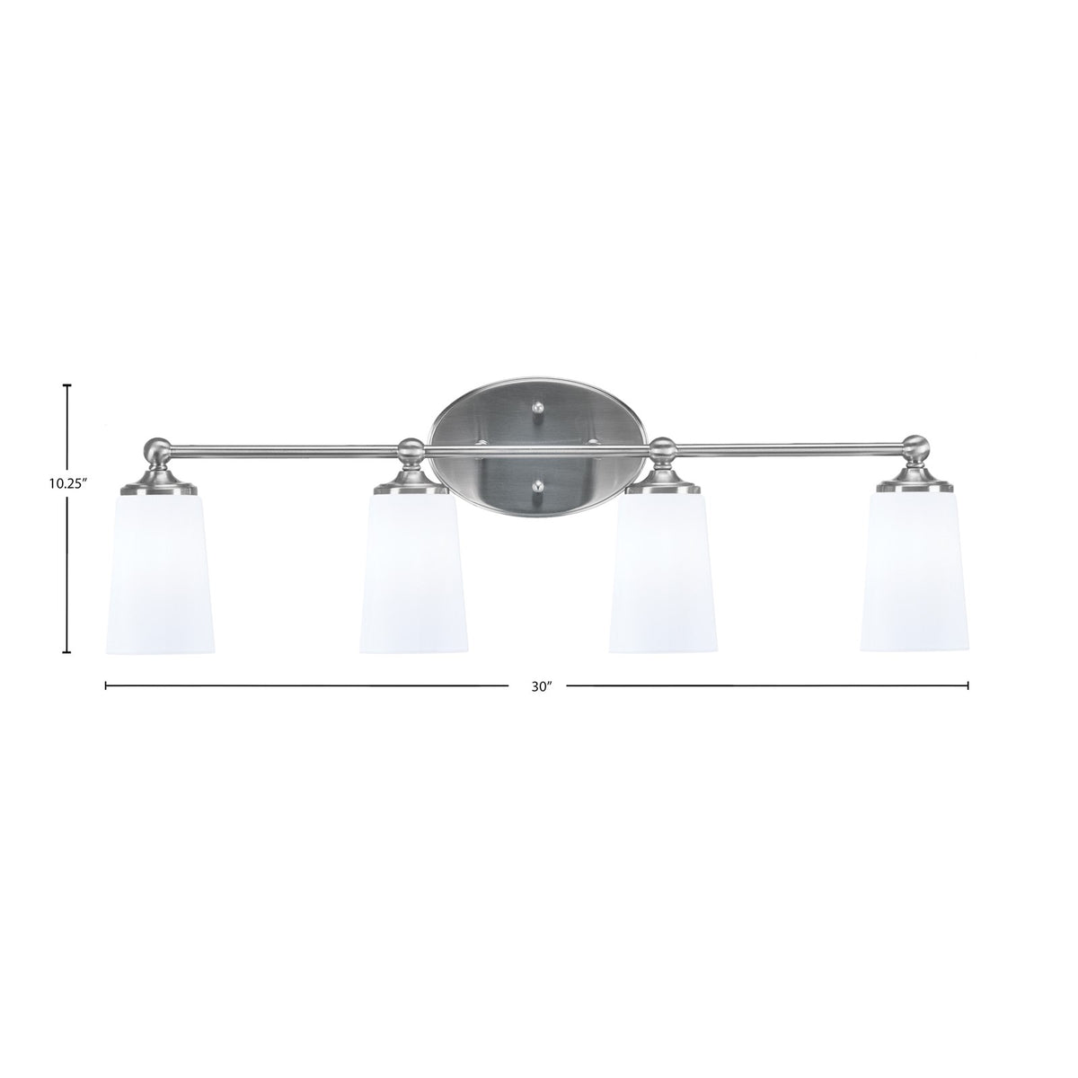 Toltec Capri 4-Light Bath Bar | Brushed Nickel and White Opal Glass | Bathroom Vanity & Powder Room | 7.5 x 10.25 in | Model 5914-BN-261