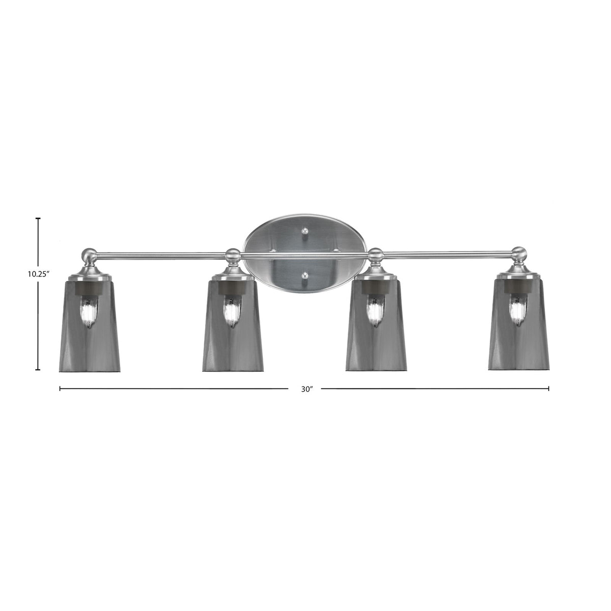 Toltec Capri 4-Light Bath Bar | Brushed Nickel and Smoke Bubble Glass | Bathroom Vanity & Powder Room | 7.5 x 10.25 in | Model 5914-BN-262