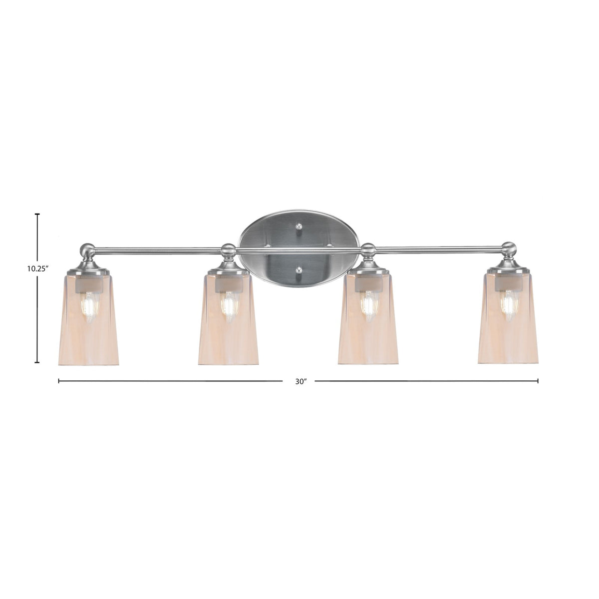 Toltec Capri 4-Light Bath Bar | Brushed Nickel and Amber Gradient Glass | Bathroom Vanity & Powder Room | 7.5 x 10.25 in | Model 5914-BN-263