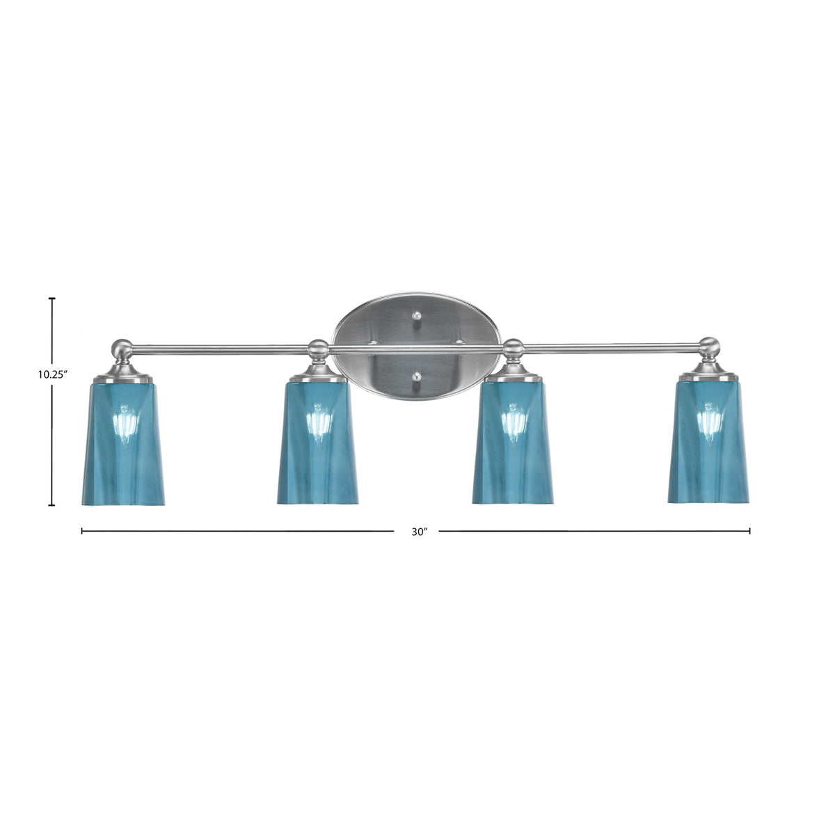 Toltec Capri 4-Light Bath Bar | Brushed Nickel and Blue Gradient Glass | Bathroom Vanity & Powder Room | 7.5 x 10.25 in | Model 5914-BN-265