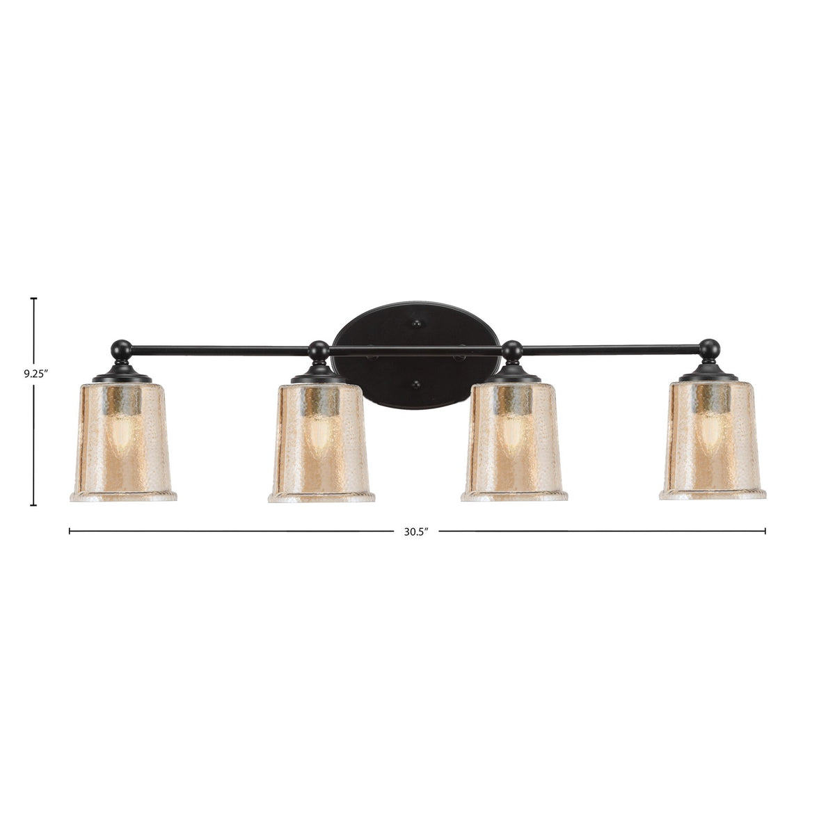 Toltec Capri 4-Light Bath Bar | Modern Matte Black Steel and Amber Bubble Glass | Bathroom Vanity Light | 8.25 x 8.25 x 9.25 in | Model 5914-MB-5033