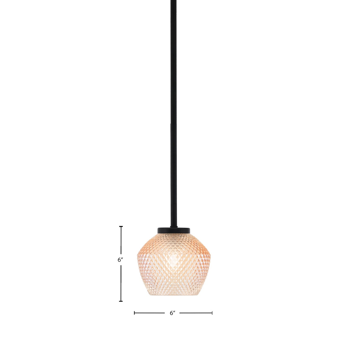 Toltec Sandia 6in 1-Light Mini Pendant | Modern Matte Black Steel and Amber Textured Glass | Kitchen Island & Dining Room | 6 x 6 in | Model 6201-MB-4623