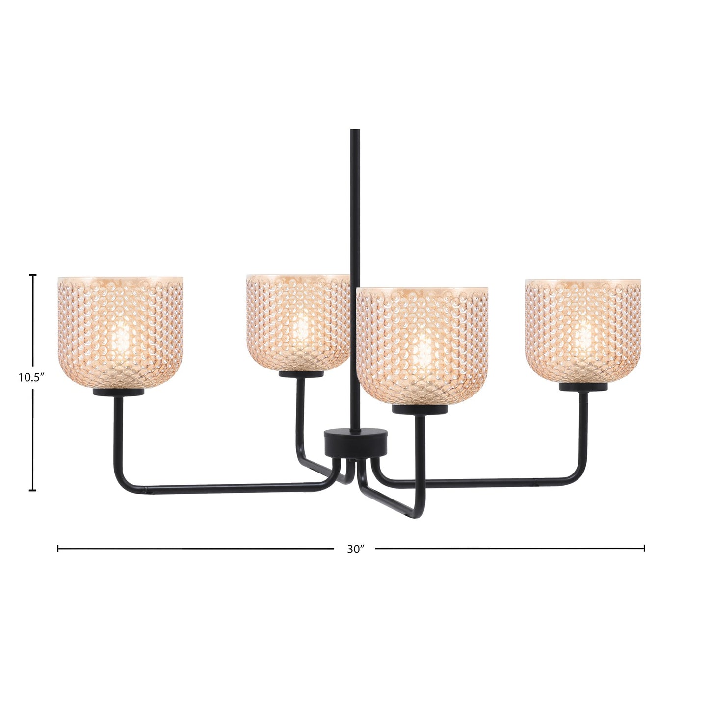 Toltec Sandia 30in 4-Light Chandelier | Modern Matte Black Steel and Amber Textured Glass | Dining Room & Living Room | 30 x 10.5 in | Model 6204-MB-4613