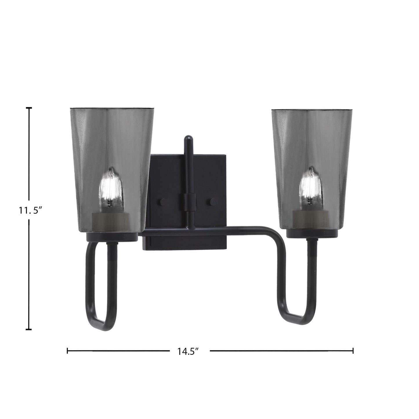 Toltec Sandia 2-Light Bath Bar | Modern Matte Black Steel and Smoke Bubble Glass | Bathroom Vanity & Powder Room | 7.25 x 11.5 in | Model 6222-MB-262