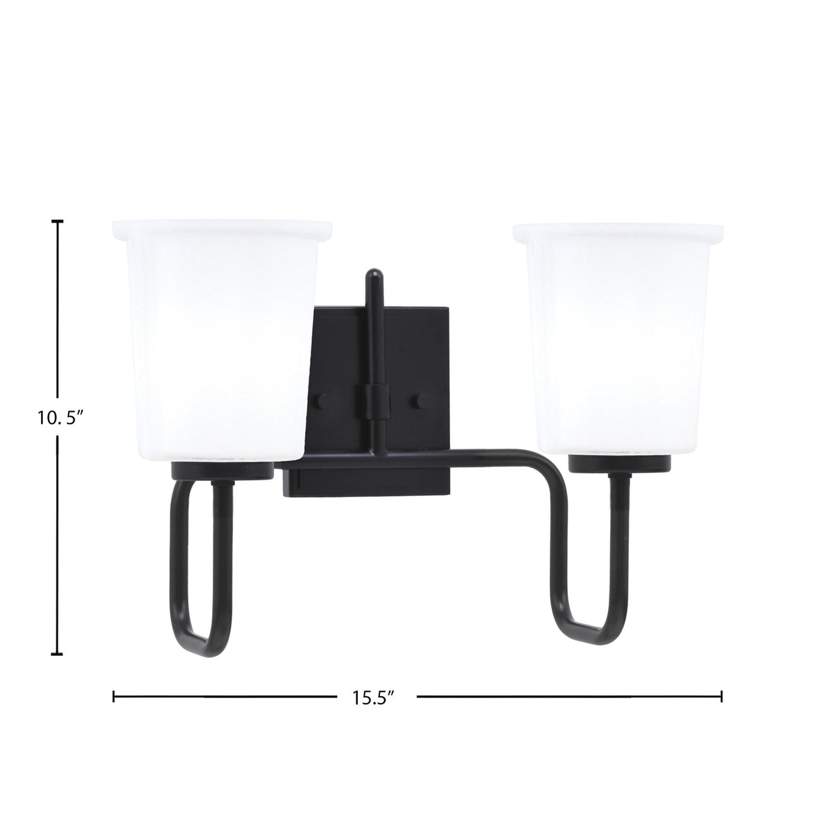 Toltec Sandia 2-Light Bath Bar | Modern Matte Black Steel and White Opal Glass | Bathroom Vanity & Powder Room | 7.5 x 10.5 in | Model 6222-MB-5031