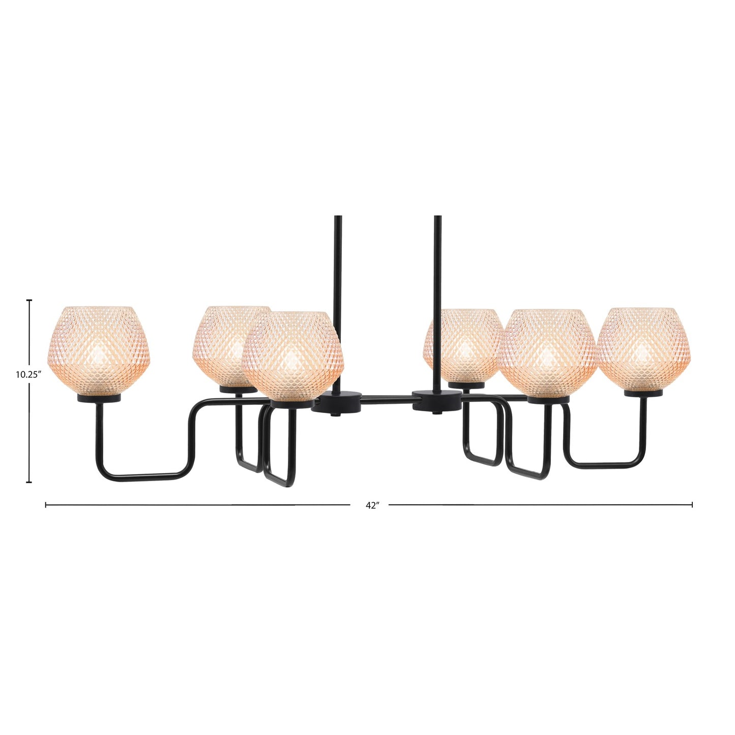 Toltec Sandia 42in 6-Light Island Light | Modern Matte Black Steel and Amber Textured Glass | Kitchen Island & Dining Room | 42 x 19.75 x 10.25 in | Model 6236-MB-4623