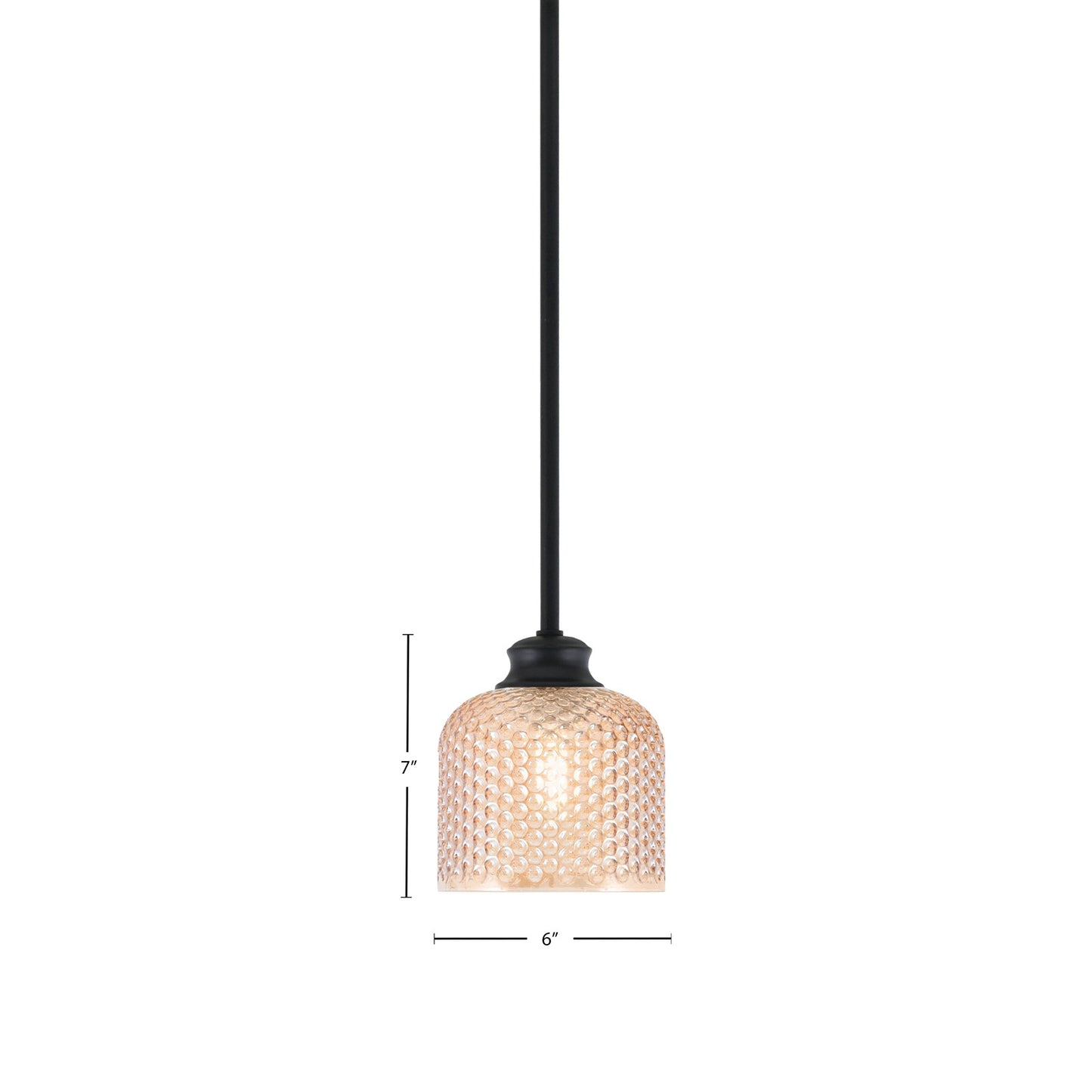 Toltec Zola 6in 1-Light Pendant | Modern Matte Black Steel and Amber Textured Glass | Kitchen Island & Dining Room | 6 x 7 in | Model 72-MB-4613