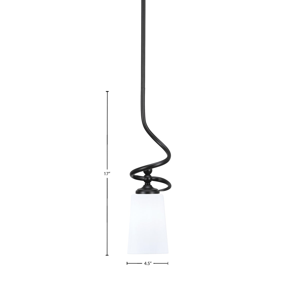 Toltec Capri 4.5in 1-Light Mini Pendant | Matte Black Steel and White Opal Glass | Kitchen Island & Dining Room | 4.5 x 17 in | Model 901-MB-261