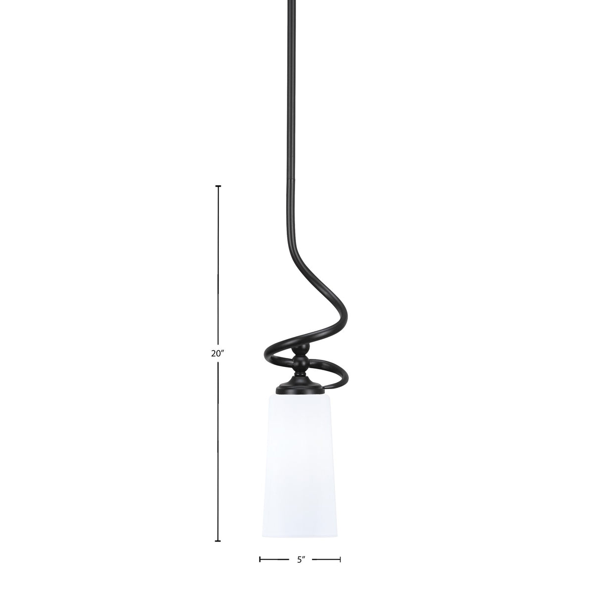 Toltec Capri 5in 1-Light Mini Pendant | Modern Matte Black and White Opal Glass | Kitchen Island & Dining Room | 5 x 20 in | Model 901-MB-291