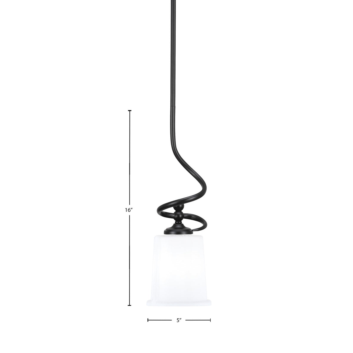Toltec Capri 5in 1-Light Mini Pendant | Modern Matte Black and White Opal Glass | Kitchen Island & Dining Room | 5 x 16 in | Model 901-MB-5031