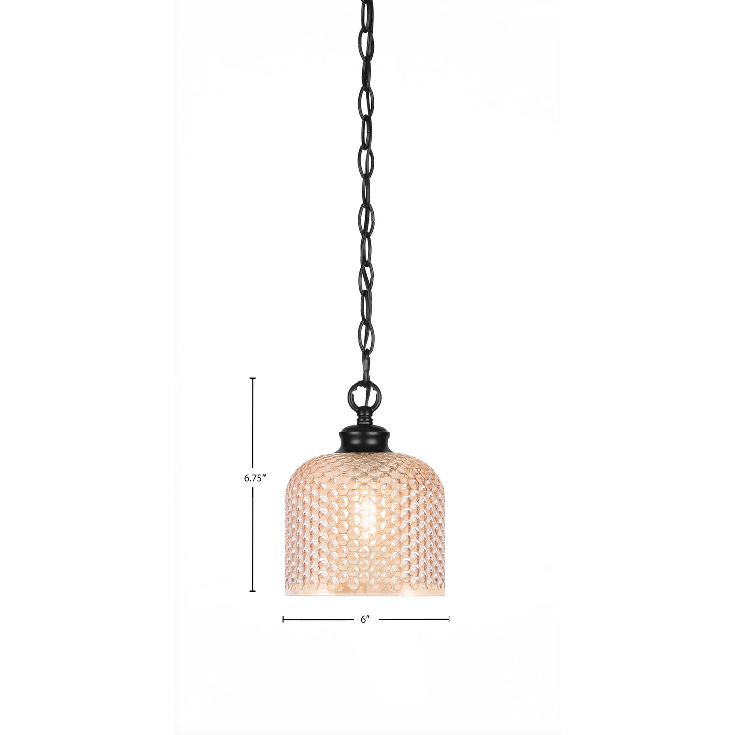 Toltec Zola 6in 1-Light Pendant | Modern Matte Black Steel and Amber Textured Glass | Kitchen Island & Dining Room | 6 x 6 x 6.75 in | Model 92-MB-4613