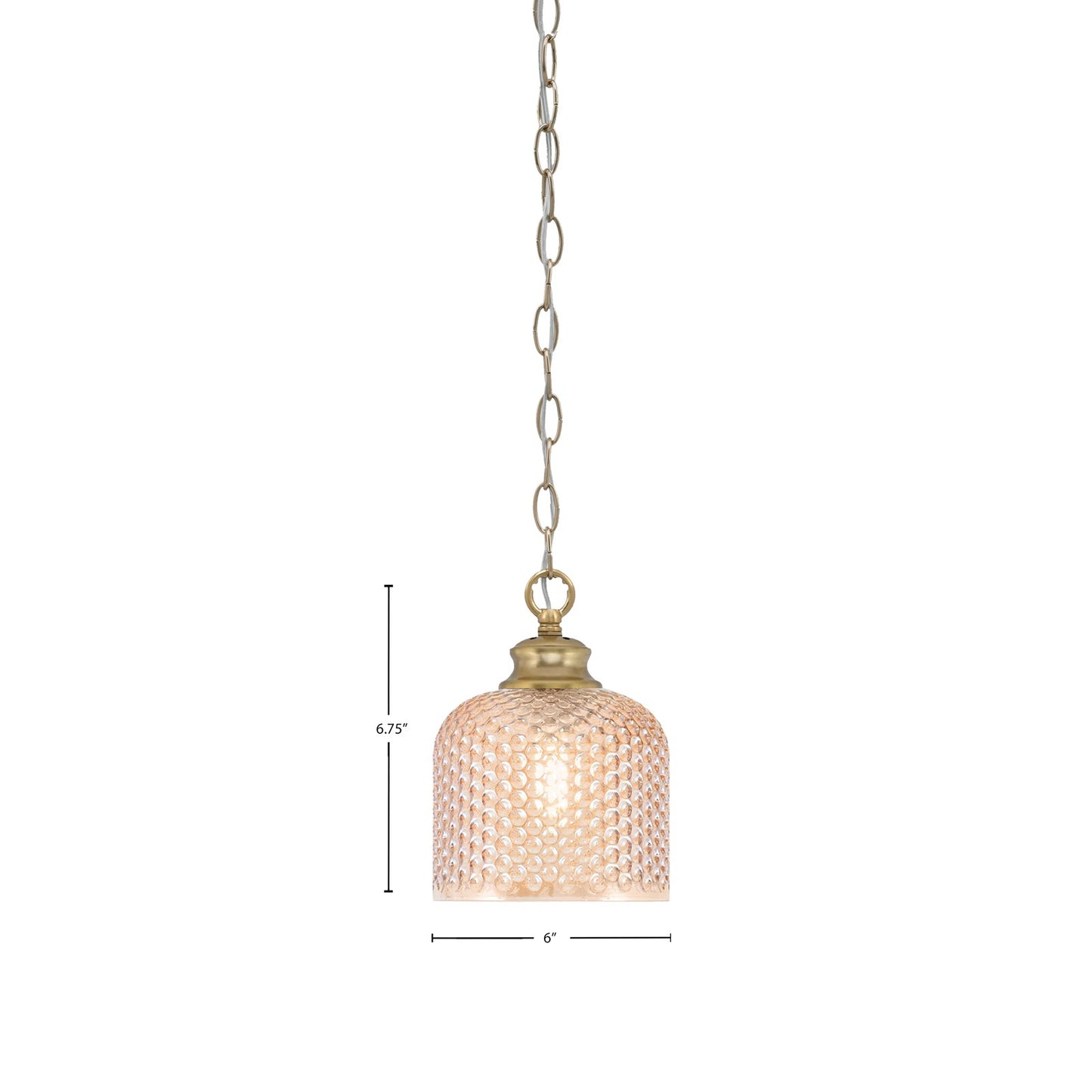 Toltec Zola 6in 1-Light Pendant | Modern New Age Brass Steel and Amber Textured Glass | Kitchen Island & Dining Room | 6 x 6 x 6.75 in | Model 92-NAB-4613