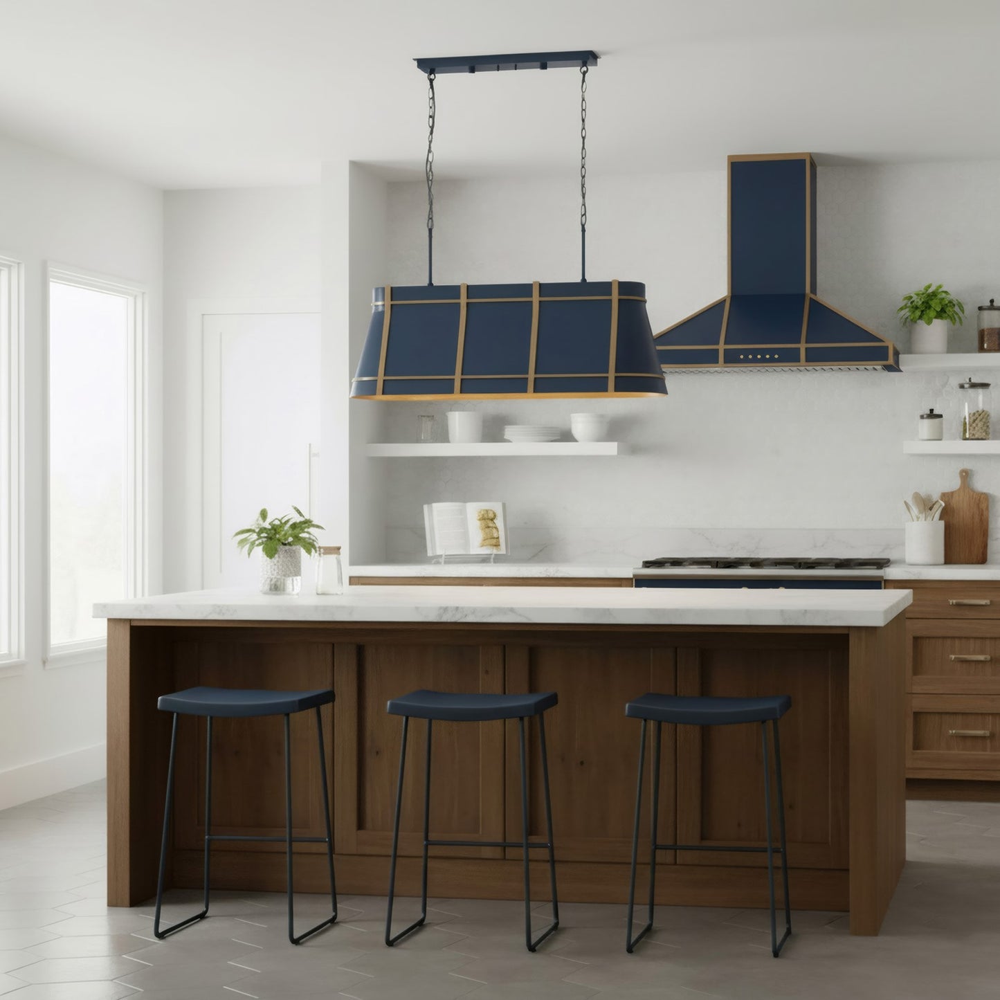Varaluz Brasserie 4Lt Pendant, French Blue/Heritage Bronze