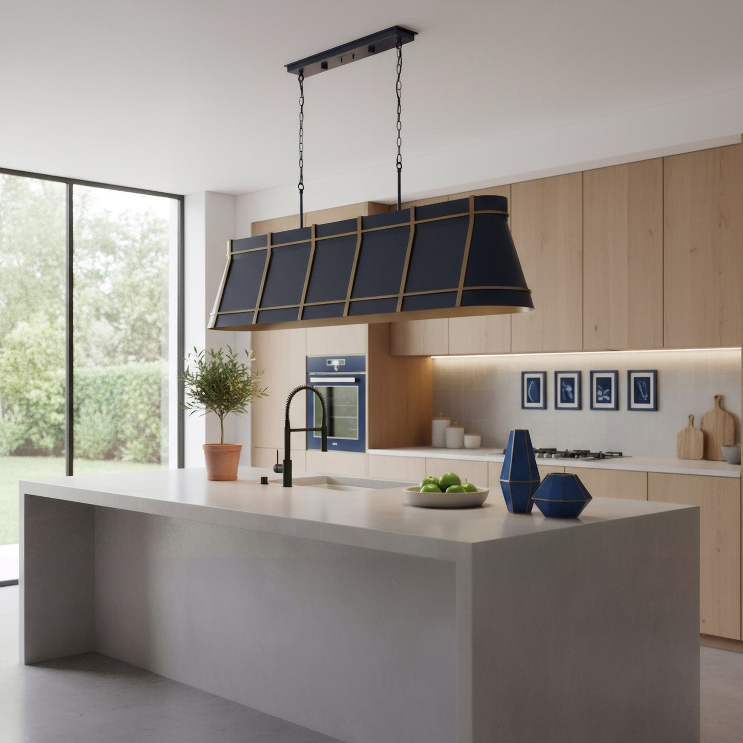 Varaluz Brasserie 6Lt Pendant, French Blue/Heritage Bronze