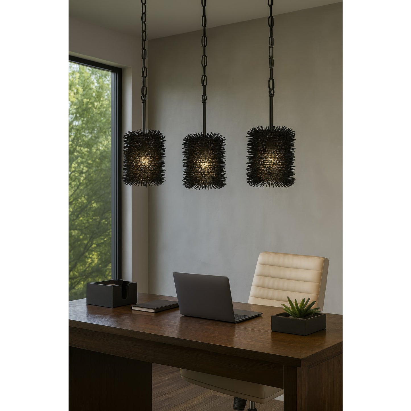 Varaluz Urchin 1 Light Cylinder Pendant, Black/Black