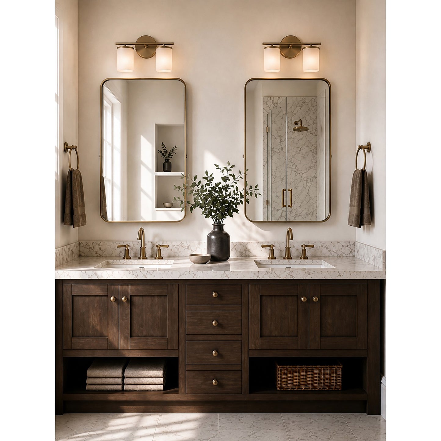 Varaluz Merano 2 Light Bath Vanity, Brushed Brass/White