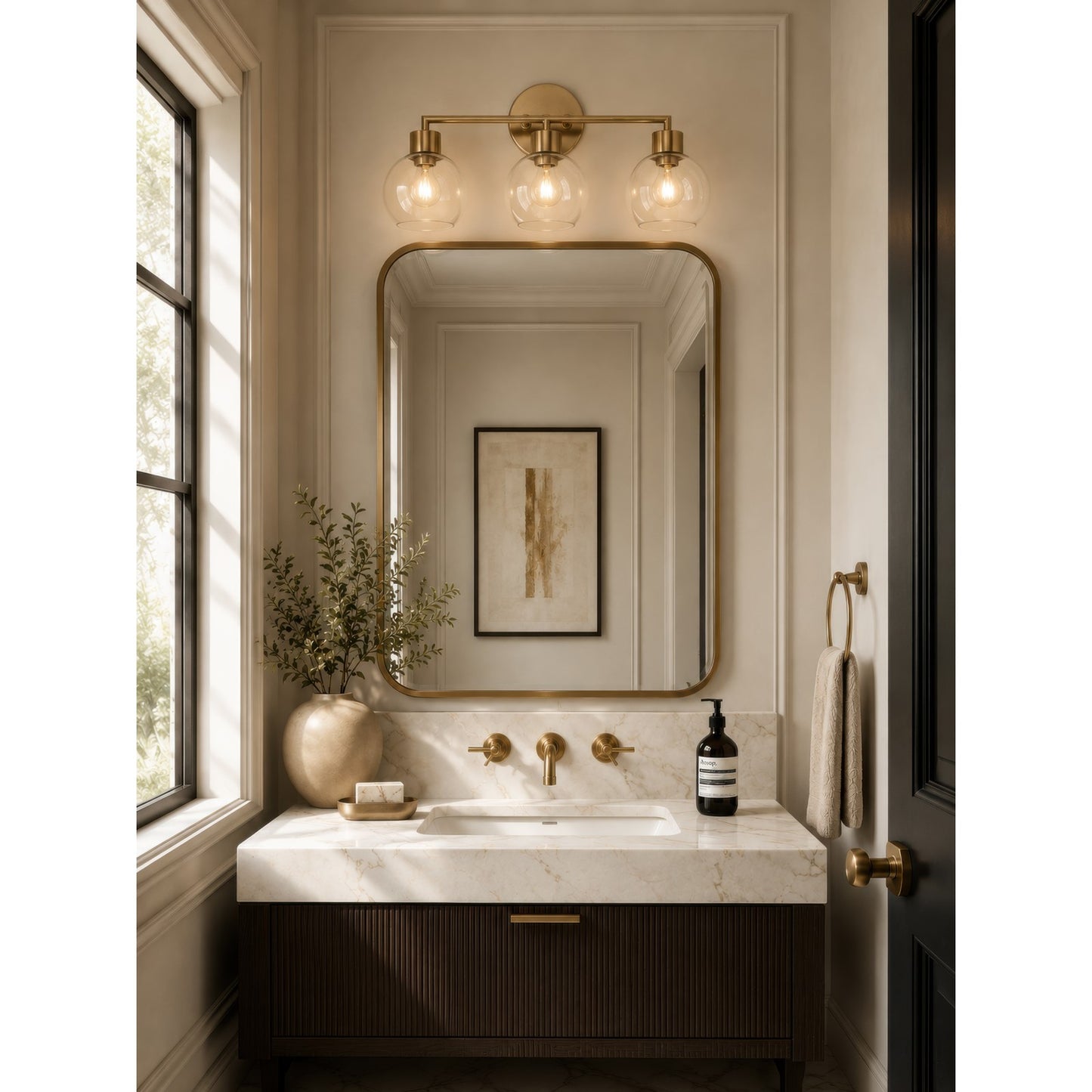 Varaluz Cortona 3 Light Bath Vanity, Brushed Brass/Clear