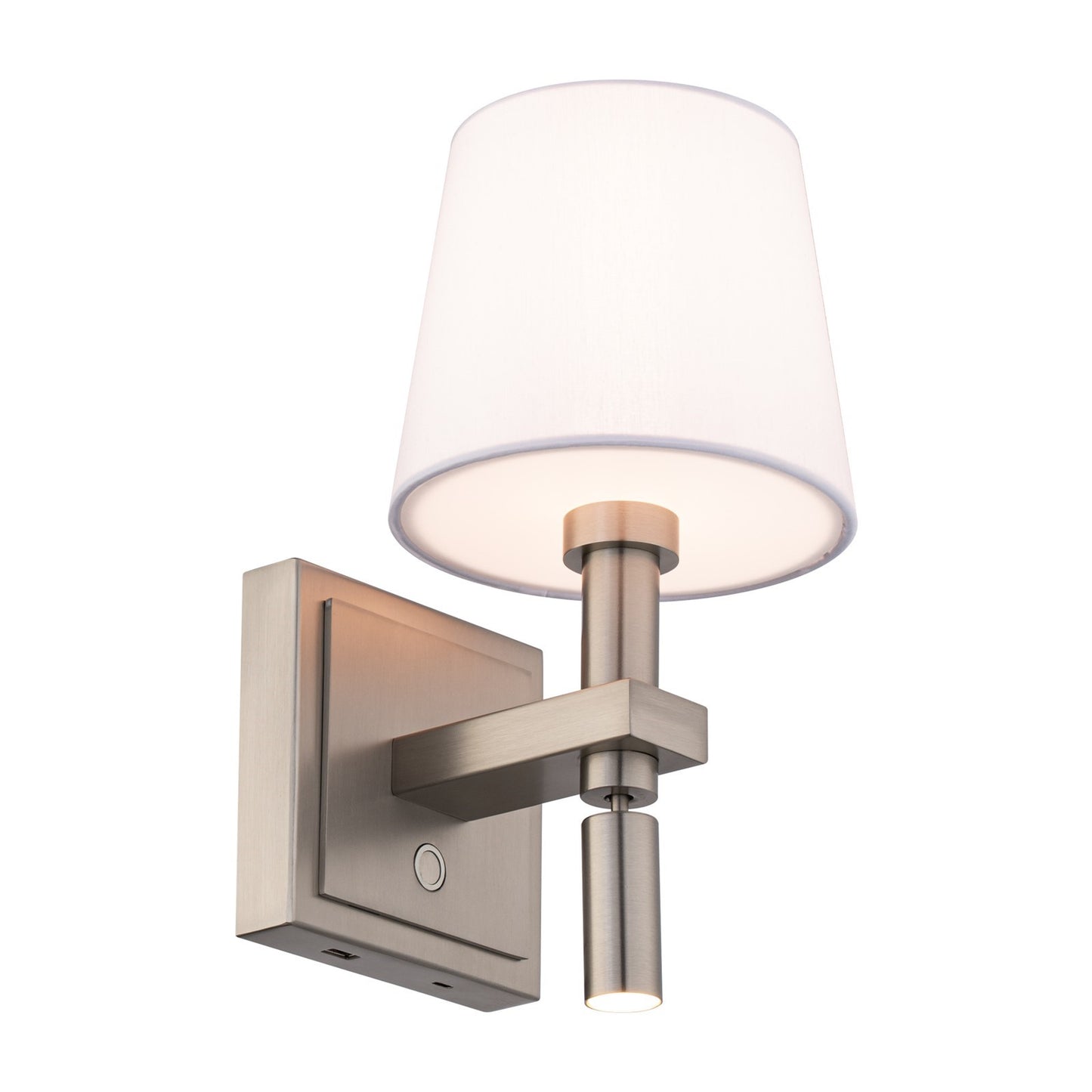 WAC Lighting Chloe 1-Light LED Reading Light | Modern Brushed Nickel Aluminum and Clear/White Fabric Shade | Bedroom & Office Accent | Model BL110610-BN