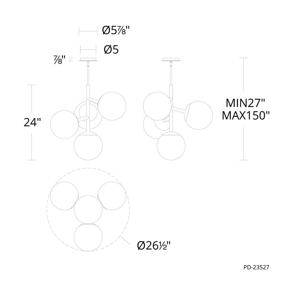 dweLED Quatrro 4 Light 27" Pendant/3000K, Aged Brass/Frosted