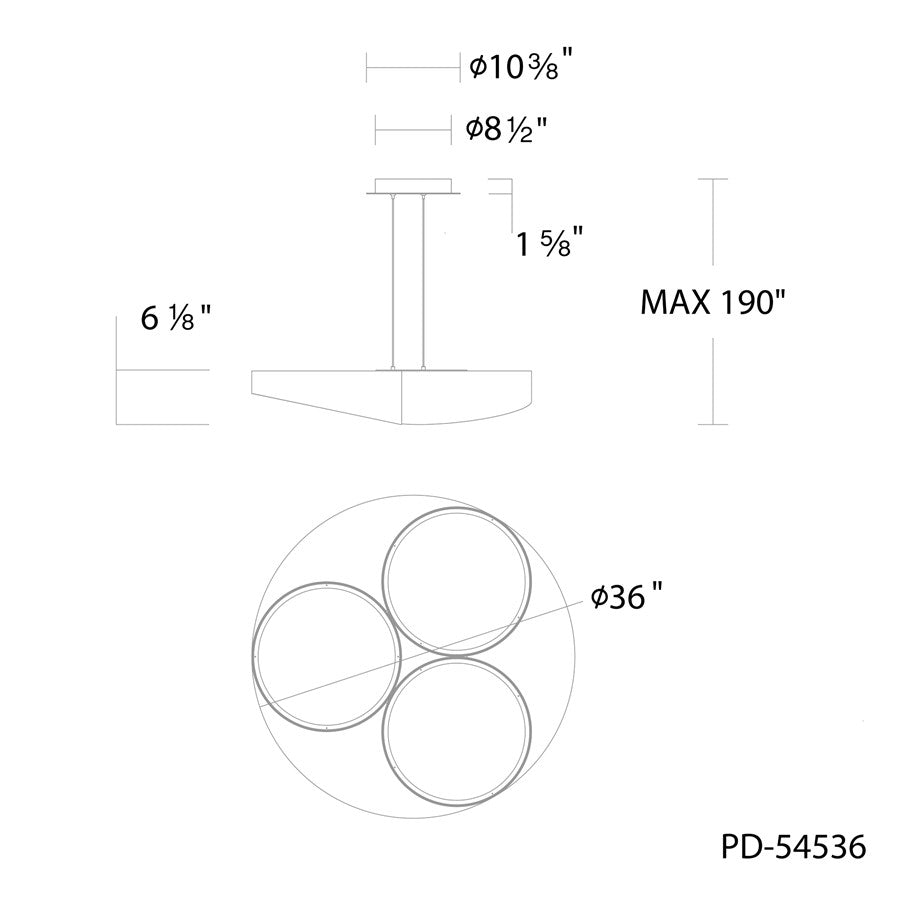 dweLED Triolet 3 Light 36" Pendant/2700K, Black