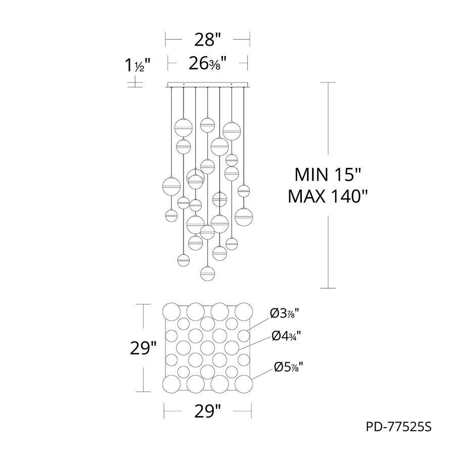 dweLED Cyllindra 25 Light Multi-Light Pendant, Black Chrome