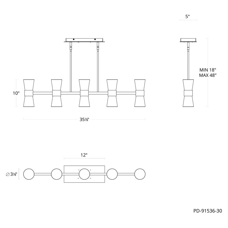dweLED Hourglass 5Lt 36" Linear Pendant/2700K, Nickel/Etch