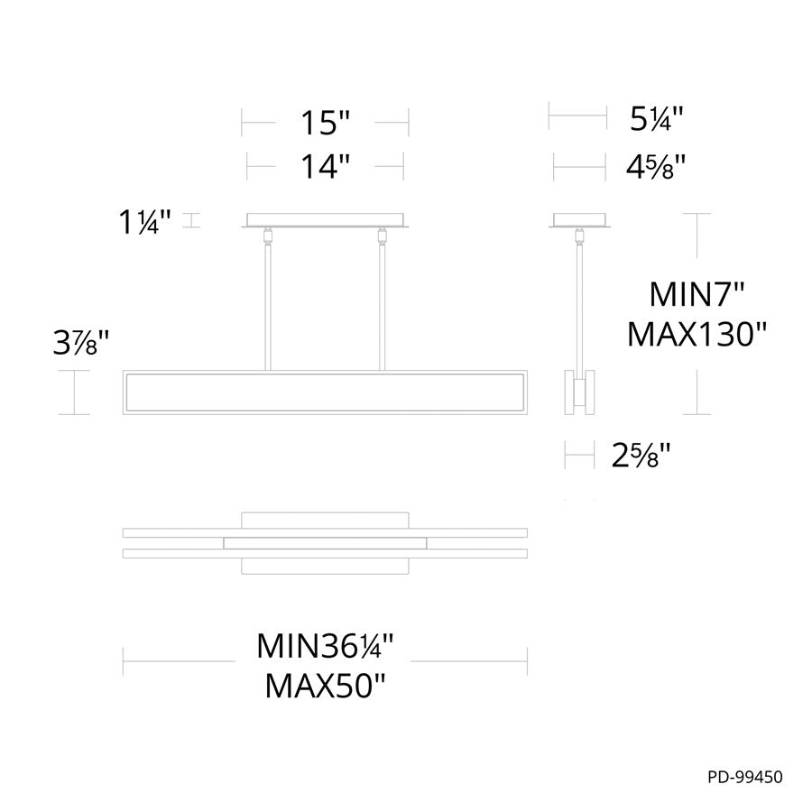 dweLED Bastone 2Lt 50" Linear Pendant/2700K, Nickel/Clear/Etch