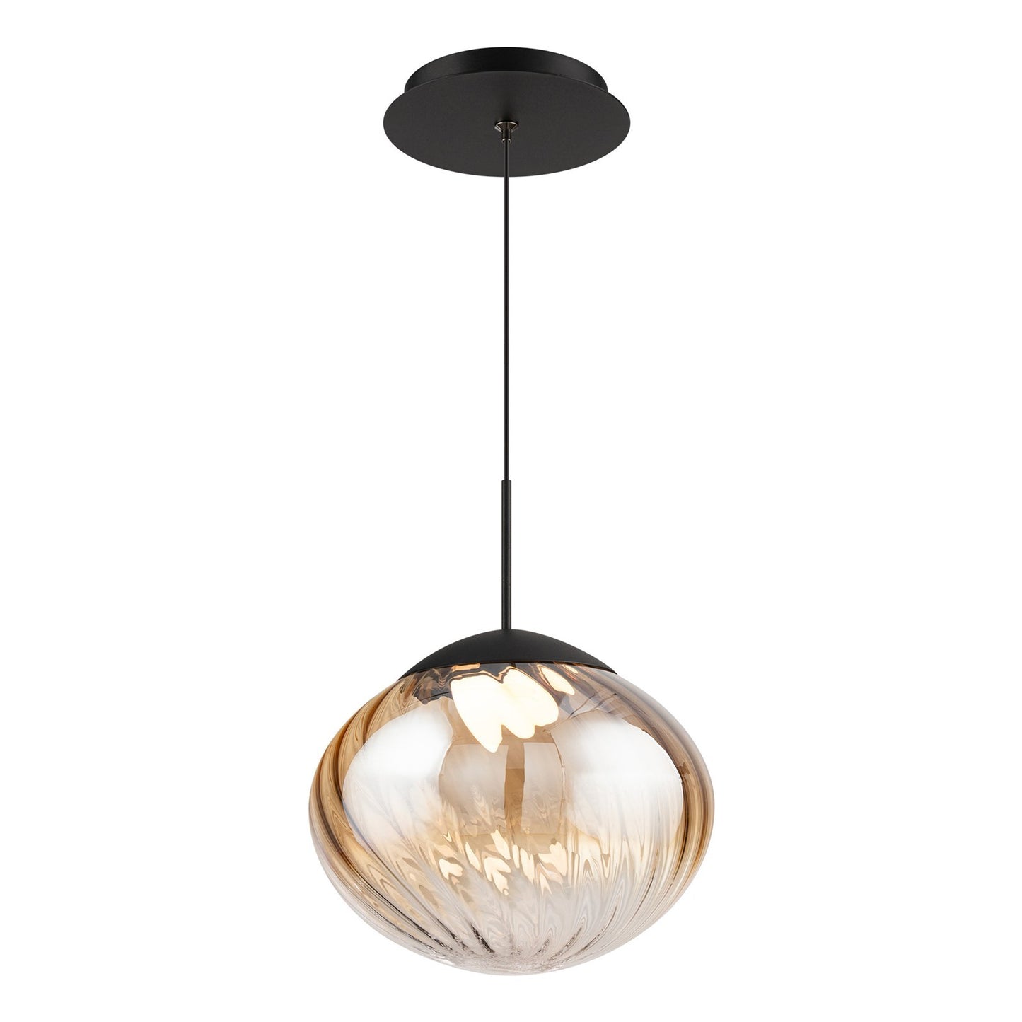 WAC Lighting Swayzey 9.5in 1-Light Mini-Pendant | Modern Black Aluminum and Amber Mouth-Blown Glass | Kitchen Island & Dining Room | Model PD407609-BKAM