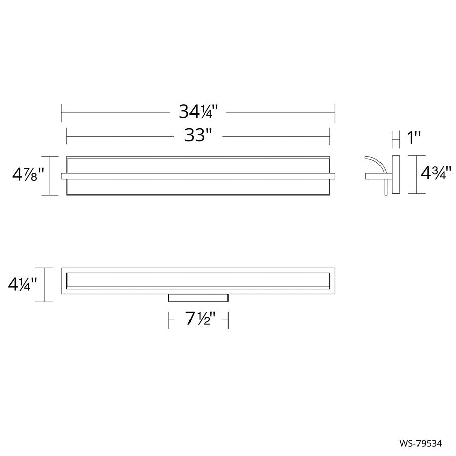 dweLED Shard 1Lt 34" Bath Vanity & Wall Light/3000K, Nickel