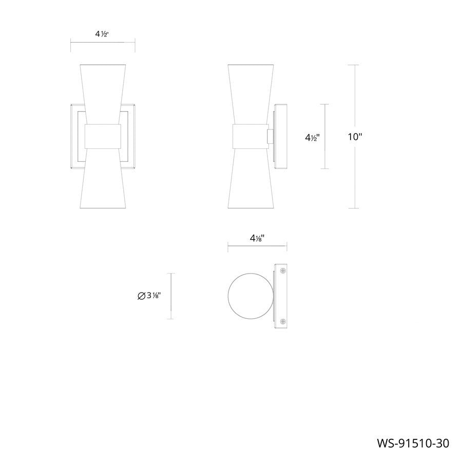 dweLED Hourglass 1Lt 10" Wall Sconce/3000K, Black/Clear/Etched