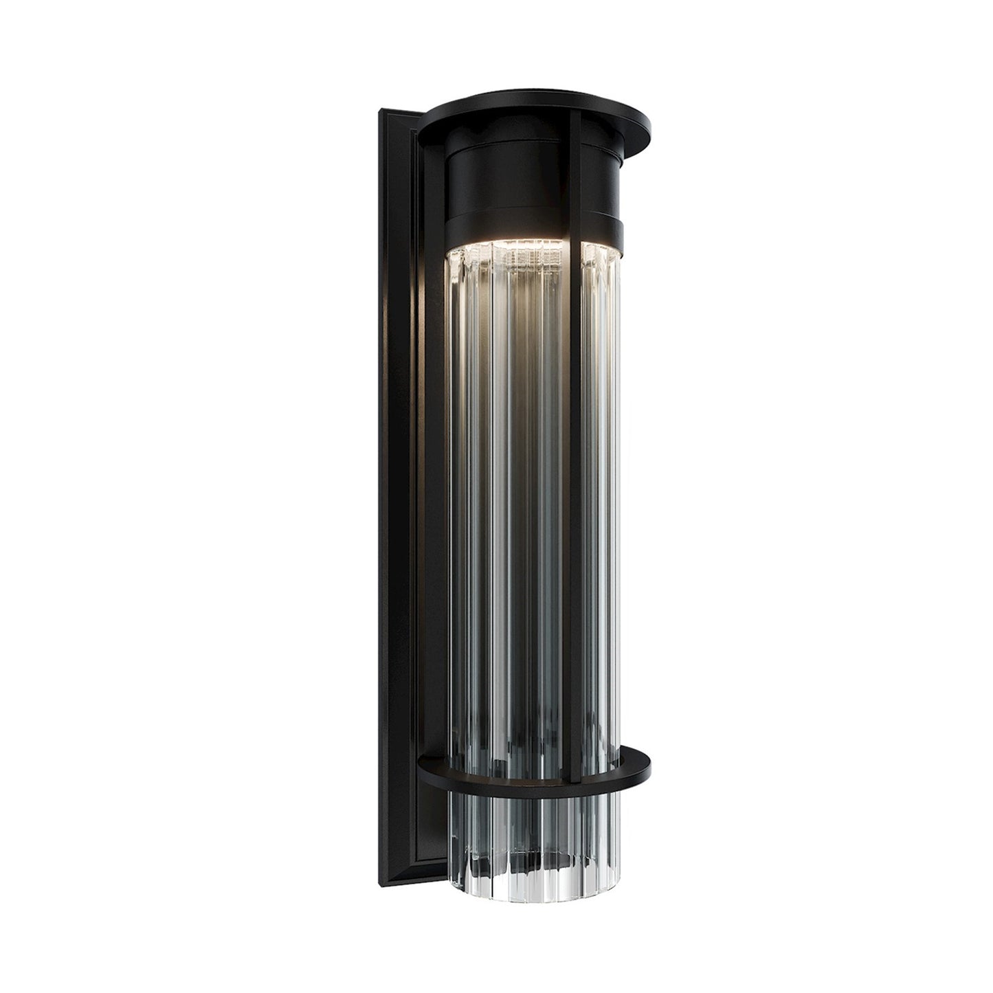 WAC Lighting Offshore 24in 1-Light Outdoor Wall Sconce | Modern Black Aluminum and Clear Ribbed Glass | Kitchen & Entryway & Covered | Model WSW120624-BK