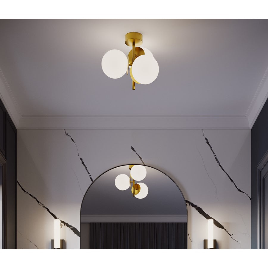 AFX Lighting Arren 3Lt Semi-Flush Mount, Antique Brass/White