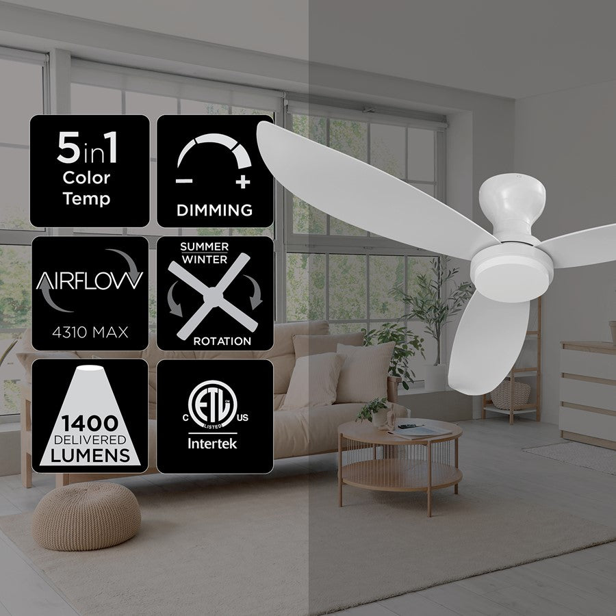 AFX Lighting Banks 1Lt 52" 3 Blade LED Fan, WH/FR/Remote